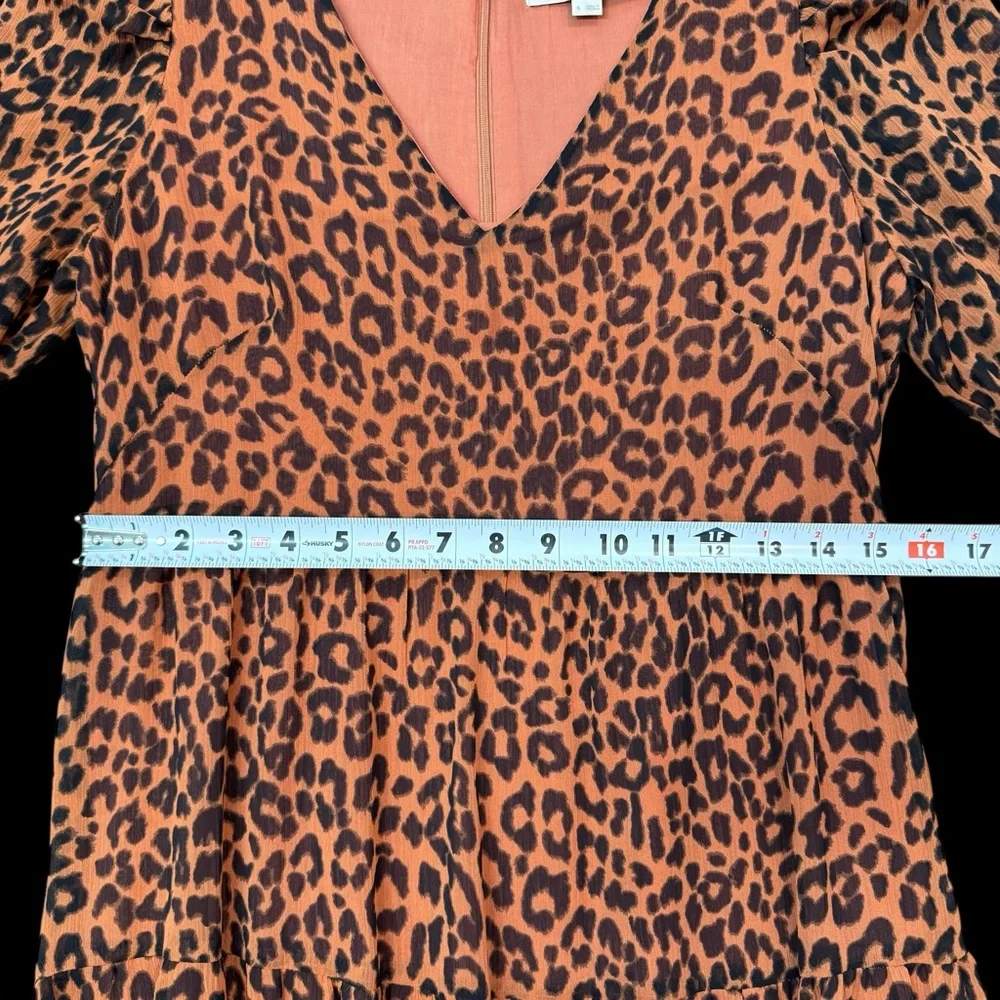 Loft Petite Leopard Print Tiered V-Neck Midi Long Sleeve Dress‎ Size 6 #211 - Picture 6 of 11
